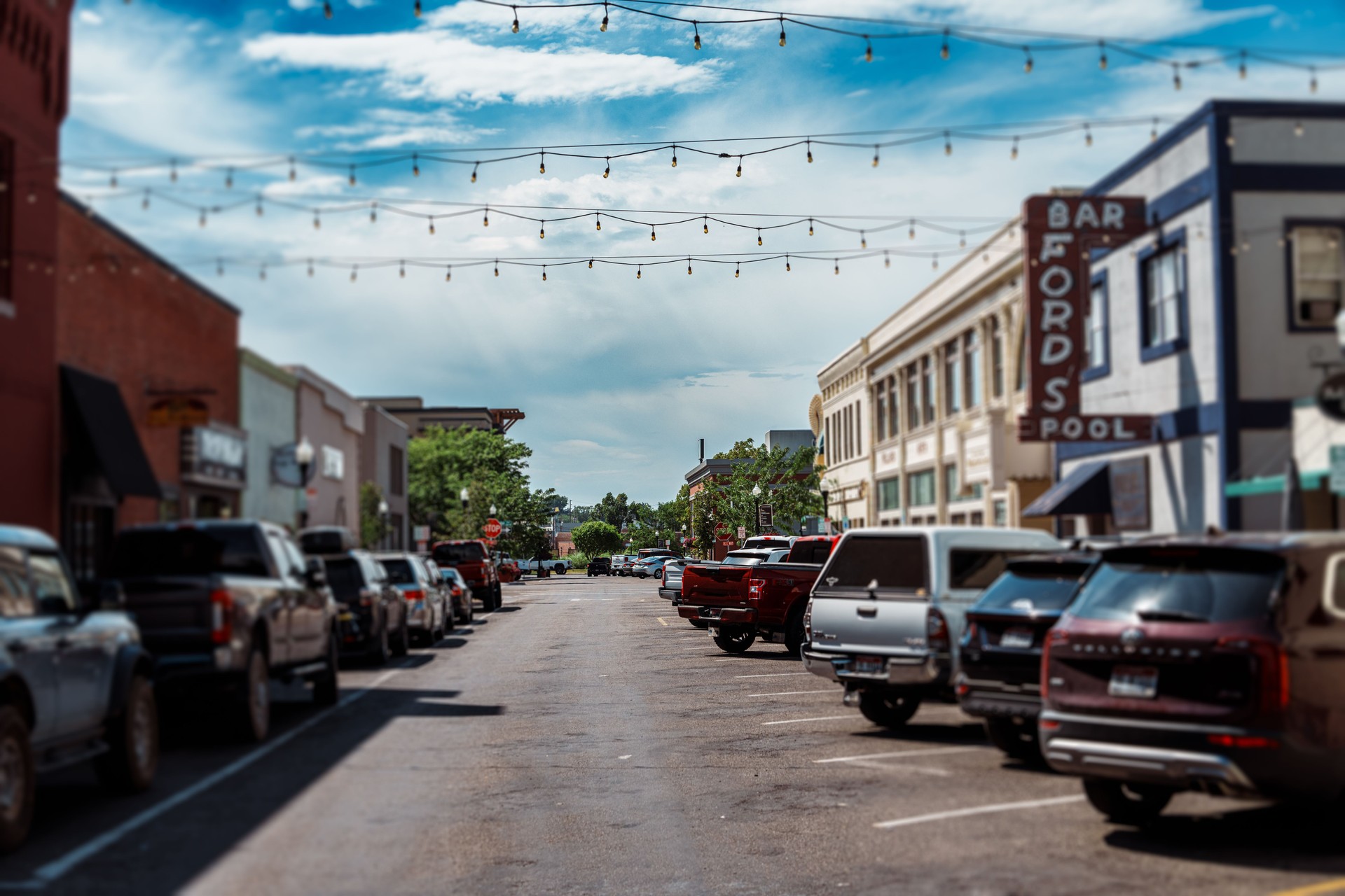Hanging Lights Over Street in Downtown Idaho Falls, Idaho